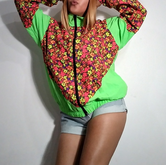 LAST ONE!!! 90s Neon Floral Windbreaker - Picture 4 of 8